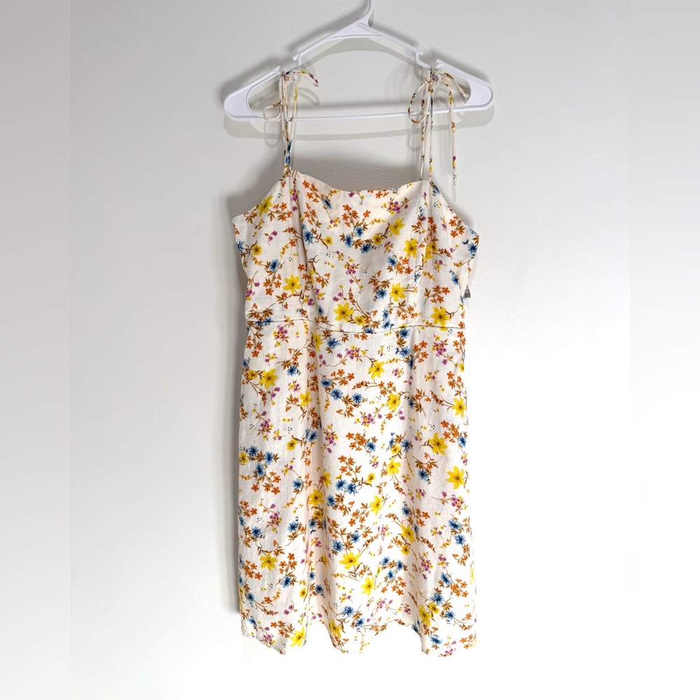 NWT Old Navy Floral Multicolor Fit Flare Tie-Strap Linen Blend Dress Size Large